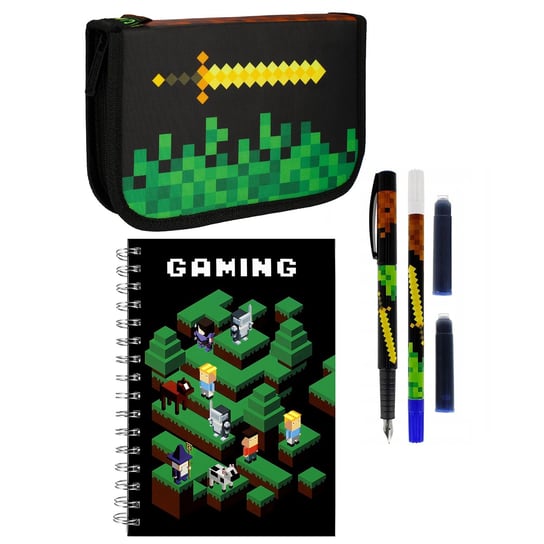 Pixel Game Zestaw przyborów szkolnych: piórnik z wyposażeniem, notes, pióro wieczne Uniwersalny Starpak