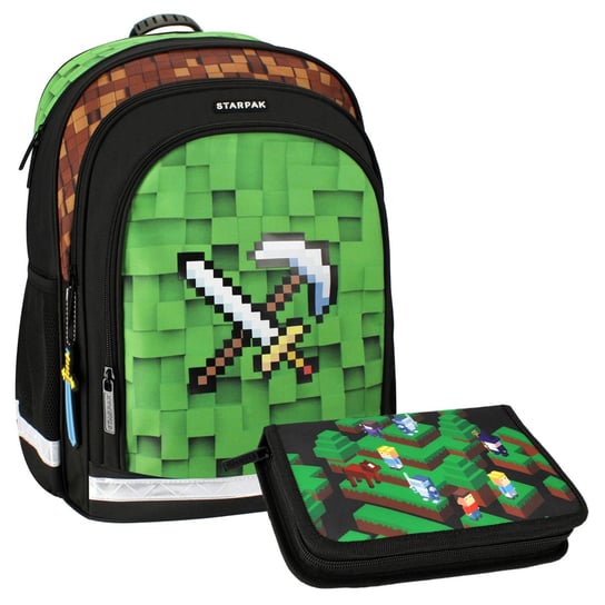 Pixel Game Zestaw szkolny: Plecak z odblaskami 41x33x20 + piórnik z wyposażeniem Uniwersalny Starpak