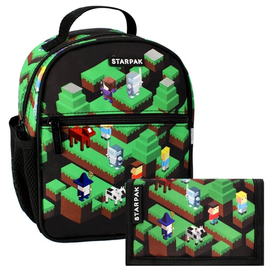 Pixel Game Zielono-czarny zestaw przedszkolny dla chłopca: plecak + portfel Uniwersalny Starpak