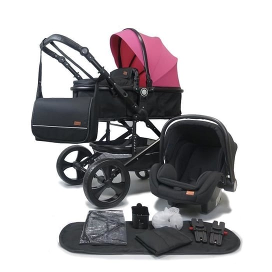 PIXINI Kalani – Wózek 3w1 – Z gondolą/fotelikiem samochodowym – Do 15 kg – Różowy/Czarny Inna marka