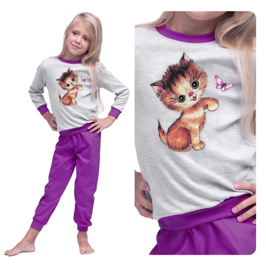 Piżama Bawełniana Dziecięca Ciepła Długa Dla Dziewczynki Z Kotkiem 92 Inna marka