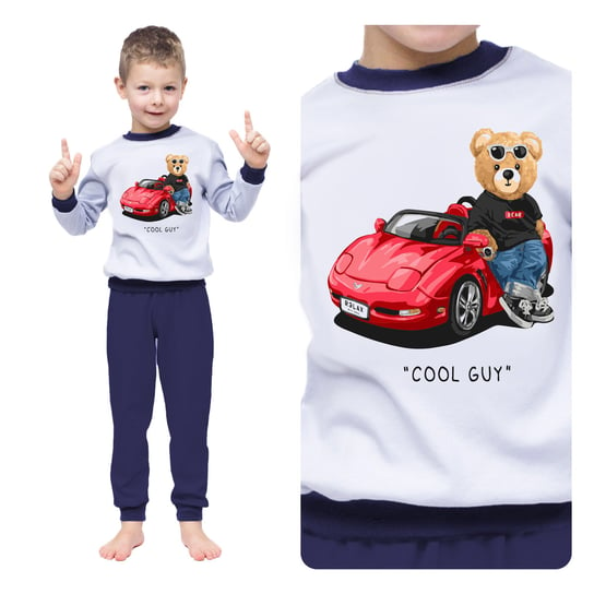 Piżama Chłopięca Dla Dzieci Bawełniana Długi Rękaw Z Nadrukiem Miś I Auto 122 Inna marka