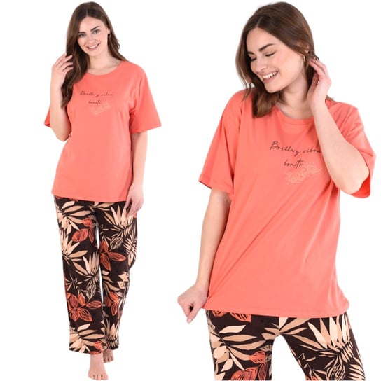 Piżama damska bawełniana koszulka i długie spodnie pomarańczowa w kwiaty XL Inna marka