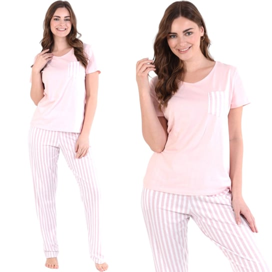 Piżama damska bawełniana koszulka i długie spodnie różowa w pasy XL Inna marka