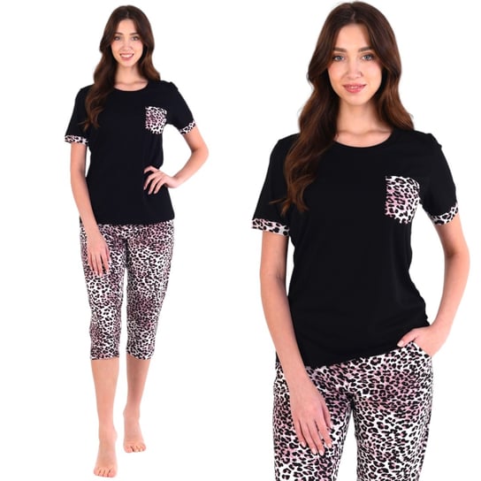 Piżama damska bawełniana koszulka i spodnie za kolano czarna w panterkę 3XL Inna marka
