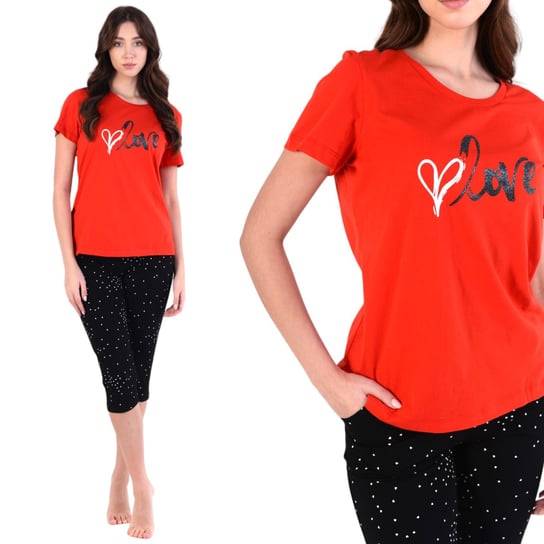 Piżama damska bawełniana koszulka i spodnie za kolano czerwono-czarna 3XL Inna marka