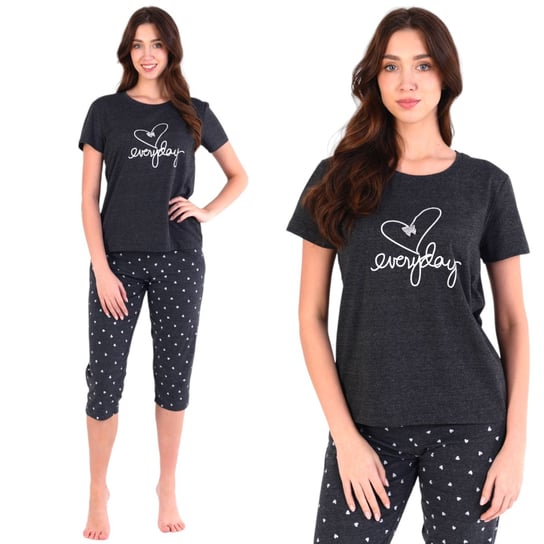 Piżama damska bawełniana koszulka i spodnie za kolano szara w kropki 3XL Inna marka