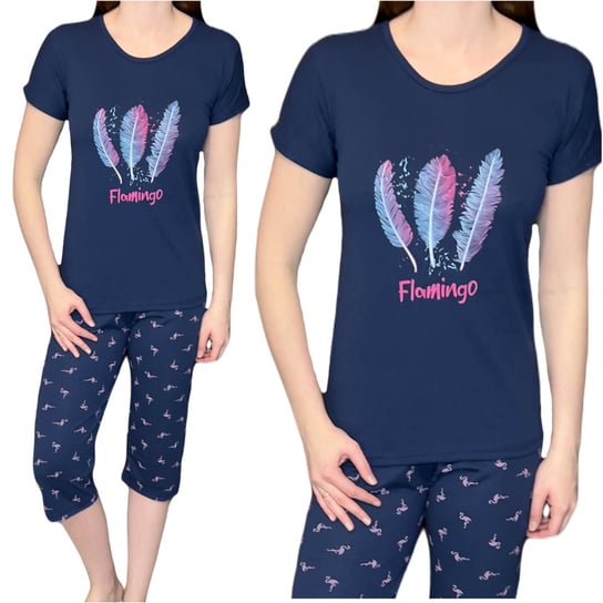 Piżama damska granatowa spodnie 3/4  flamingi XXL ENEMI