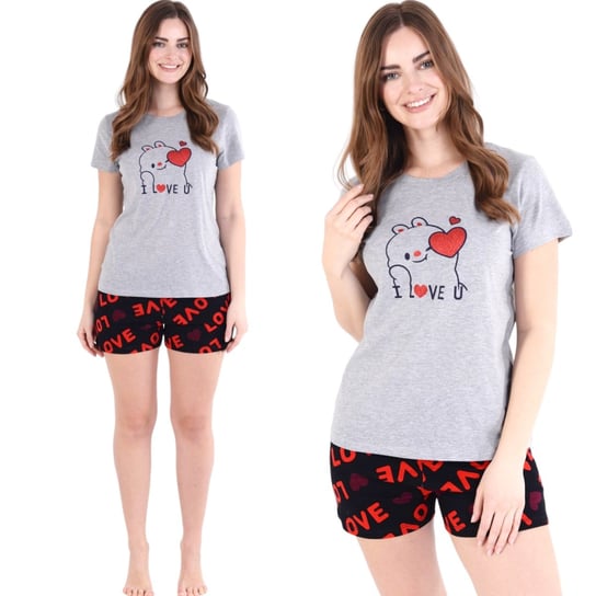 Piżama damska komplet koszulka i szorty szaro-czerwona LOVE walentynki L Inna marka