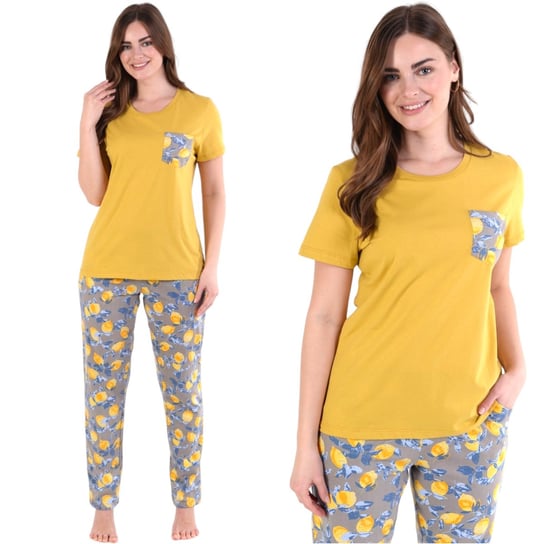 Piżama damska koszulka i długie spodnie żółto-szara w cytryny bawełna 4XL Inna marka