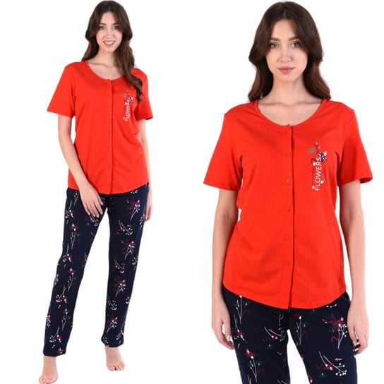 Piżama damska koszulka na guziki i długie spodnie czerwno-granatowa M Inna marka