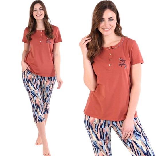 Piżama damska koszulka na guziki i spodnie za kolano kolorowa wzorzysta 2XL Inna marka