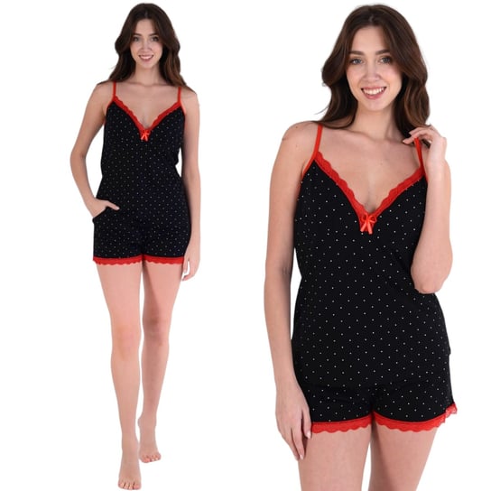 Piżama damska koszulka na ramiączkach i szorty czarna z koronką czerwoną XL Inna marka
