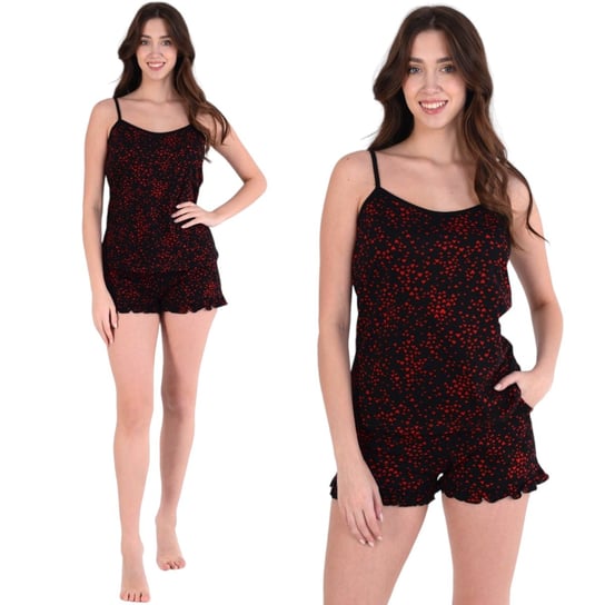Piżama damska koszulka na ramiączkach i szorty czarno-czerwona w serca 2XL Inna marka
