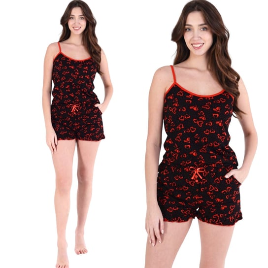 Piżama damska koszulka na ramiączkach i szorty czarno-czerwona w serca 3XL Inna marka