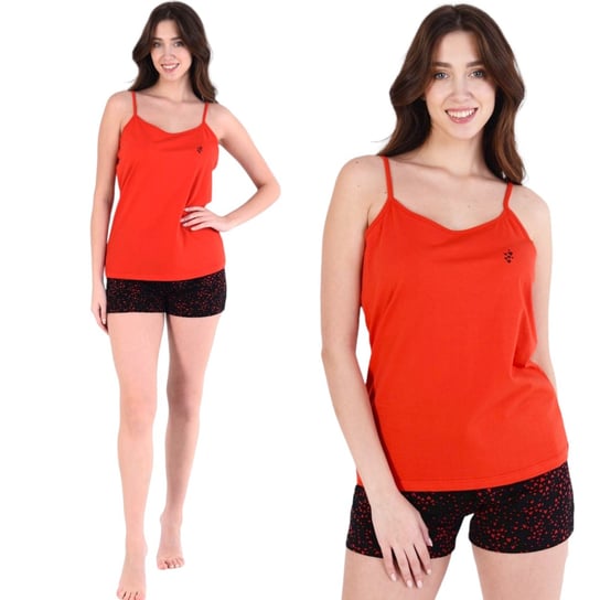 Piżama damska koszulka na ramiączkach i szorty czerwono-czarna w serca 2XL Inna marka
