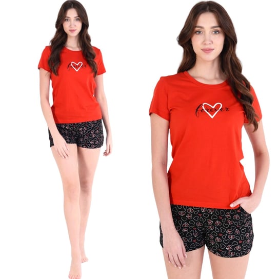 Piżama damska letnia komplet koszulka szorty czerwono-czarna serduszka 2XL Inna marka