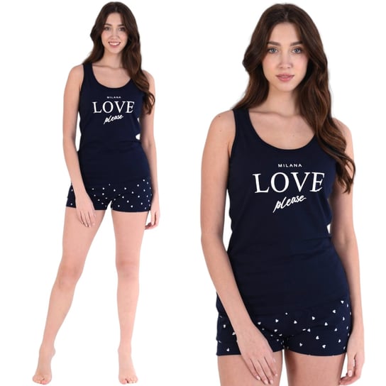 Piżama damska letnia luźna koszulka top i szorty czarna w serduszka LOVE M Inna marka