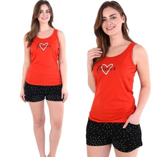 Piżama damska letnia luźna koszulka top i szorty czerwono-czarna serce XL Inna marka