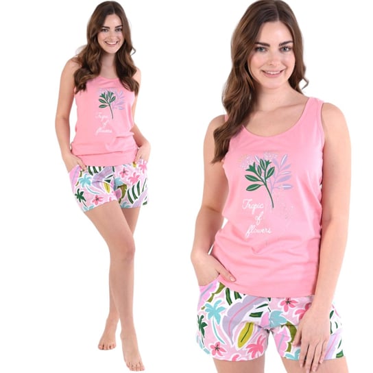 Piżama damska letnia luźna koszulka top i szorty różowa palmy kwiaty XL Inna marka