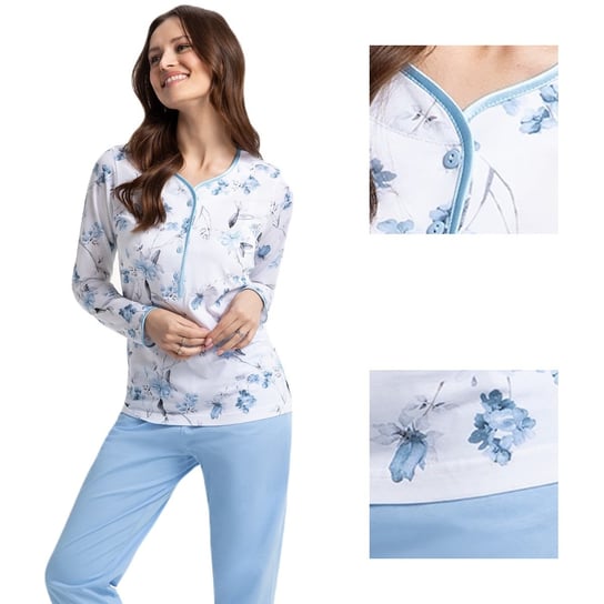Piżama damska LUNA kod 650 niebieska biała szara w orientalne kwiaty / niebieskie spodnie  L Luna
