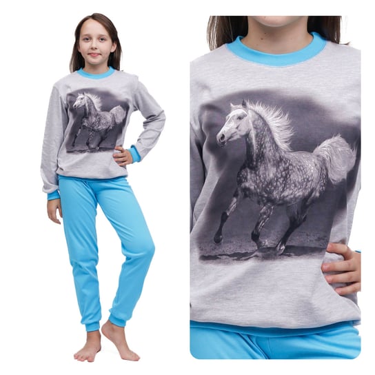 Piżama dziecięca dla dziewczynki bawełniana z długim rękawem bawełniana ciepła z koniem 134 Inna marka