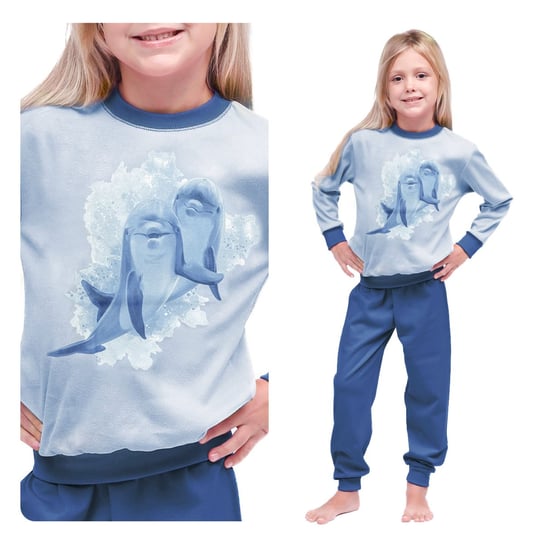 Piżama Dziecięca Dla Dziewczynki Zimowa Z Długim Rękawem, Niebieska Z Delfinami 122 Inna marka
