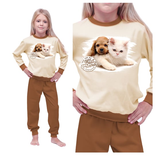 Piżama Dziewczęca Dla Dzieci Bawełniana Różowa Kolorowy Nadruk Kot I Pies 146 Inna marka