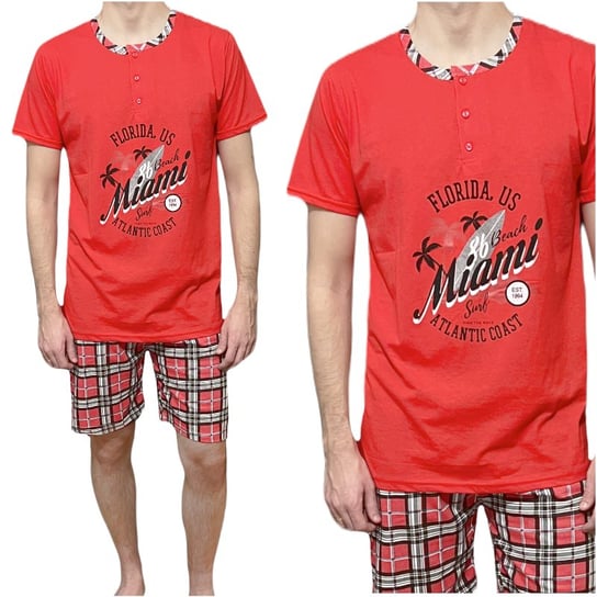 Piżama męska czerwony spodenki przed kolano w kratę Miami XXL ENEMI