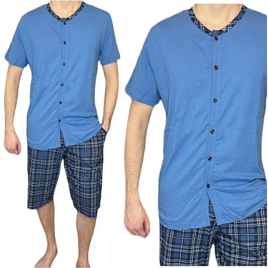 Piżama męska zapinana na guziki niebieski spodnie krata 3XL ENEMI
