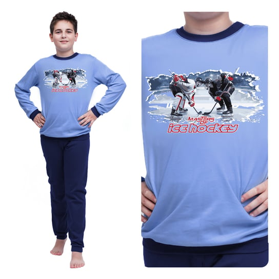 Piżama Młodzieżowa Dla Chłopca Długi Rękaw Z Nadrukiem Hokej Ciepła 152 Inna marka