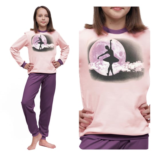 Piżama młodzieżowa dla dziewczynki bawełna 100% ciepła zimowa z baletnicą 152 Inna marka
