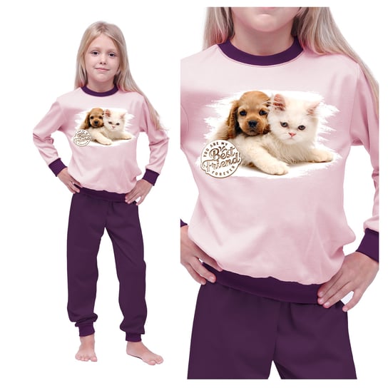 Piżama Młodzieżowa Dla Dziewczynki Nastolatki Długi Rękaw Bawełniana Pies I Kot 152 Inna marka