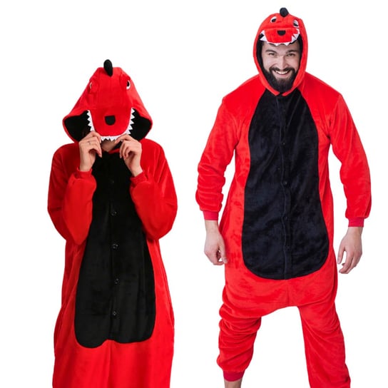 Piżama Onesie Kigurumi Kostium Przebranie Czerwony Dinozaur M: 155 - 165cm nerd hunters