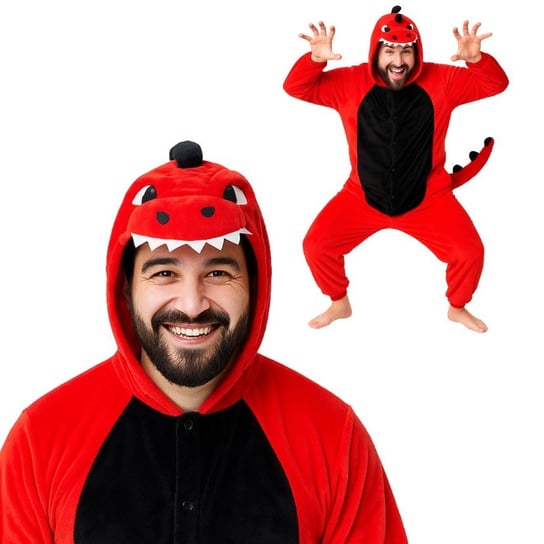 Piżama Onesie Kigurumi Kostium Przebranie Czerwony Dinozaur S: 145 - 155cm nerd hunters