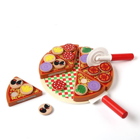 PIZZA DREWNIANA zestaw do zabawy z akcesoriami | nóż do pizzy | talerz | łopatka do pizzy ikonka