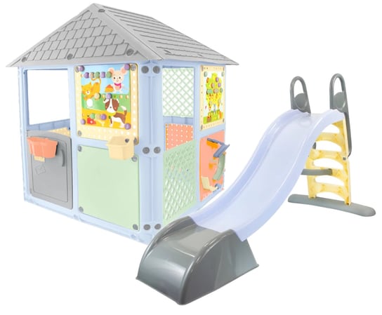 Plac zabaw - domek dla dzieci manipulacyjny + zjeżdżalnia 180 cm, pastelowe Mochtoys
