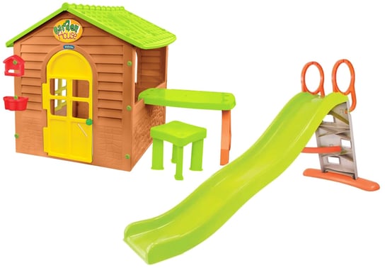 Plac zabaw - domek ogrodowy ze stolikiem + Zjeżdżalnia wodna 198 cm Mochtoys Mochtoys