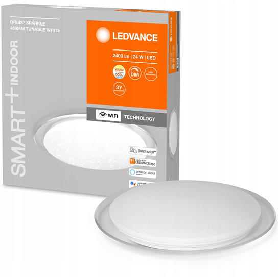 Ledvance Lampada A Soffitto LED Orbis Tray Sparkle 43 Cm, 24W, Dimmabile Con Telecomando, Luce Calda/Fredda (2700K-6500K), Perfetta Per Ogni Stanza