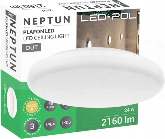 Plafon okrągły biały LED NEPTUN 24W 2160lm 4000K neutralna biel IP64 LED-POL ORO26014 LED-POL