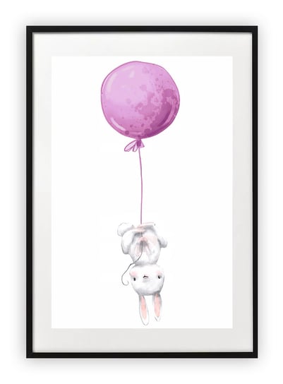 Plakat 18x24 cm Rożowy balonik i królik WZORY Printonia