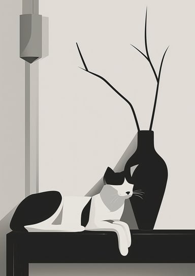 Plakat 21x29,7cm Kot w Odcieniach Szarości Inna marka