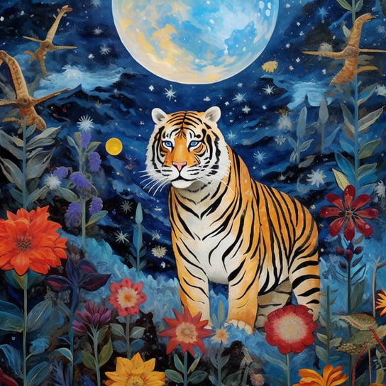 Plakat 30x30cm Tygrys w Ogrodzie Gwiazd Zakito Posters