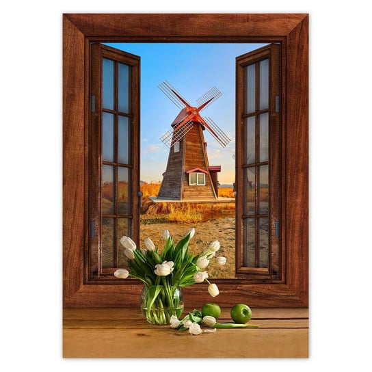 Plakat 50x70 Drewniany Wiatrak Pejzaże ZeSmakiem