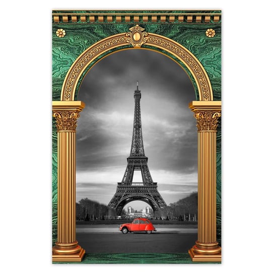 Plakat 60x90 Czerwone Autko Wieża Eiffla ZeSmakiem