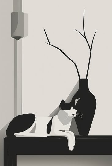 Plakat 61x90,5cm Kot w Odcieniach Szarości Inna marka
