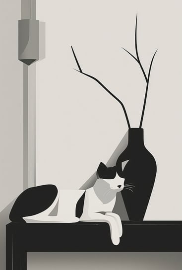 Plakat 67,5x100cm Kot w Odcieniach Szarości Inna marka