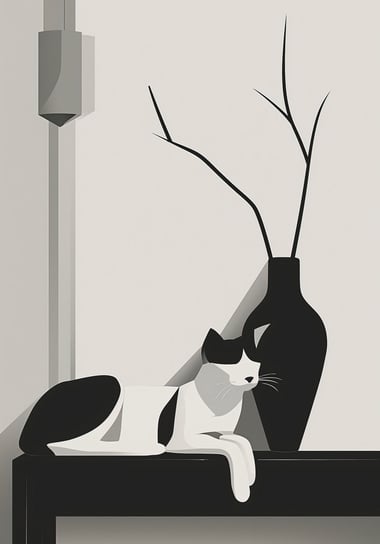 Plakat 70x100cm Kot w Odcieniach Szarości Inna marka