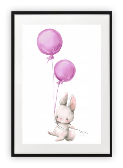 Plakat A4 21x30 cm  królik i różowe balony WZORY Printonia