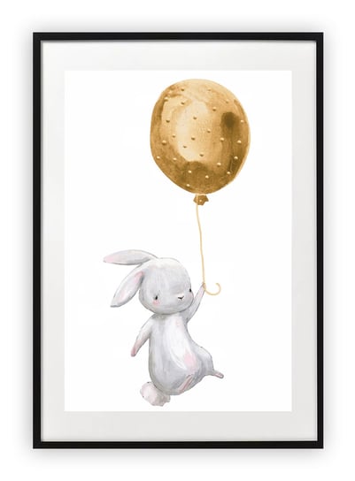 Plakat A4 21x30 cm  Królik z złotym balonikiem WZORY Printonia